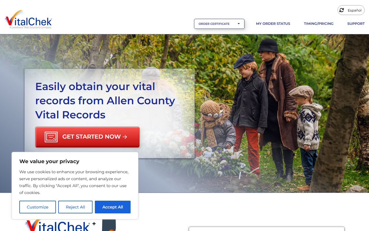 Allen County health department website for Fort Wayne death index requests
