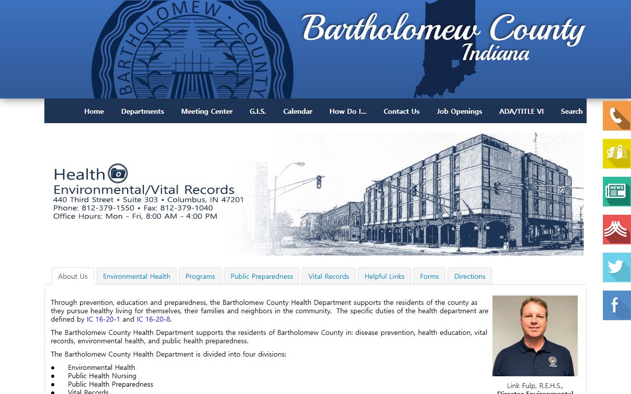 Bartholomew County Health Department page for Bartholomew County death index searches
