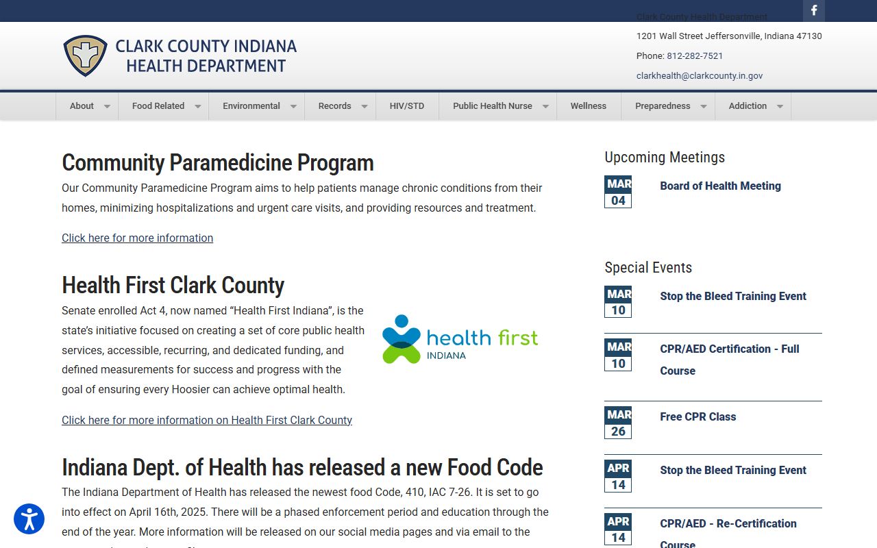 Clark County Health Department website for Clark County death index searches