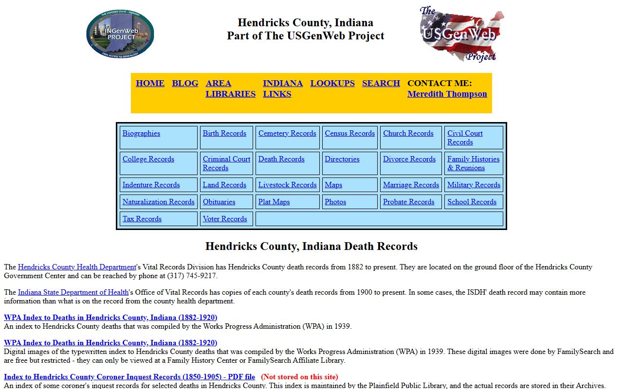 Hendricks County Genealogical Society death records resource for Hendricks County death index