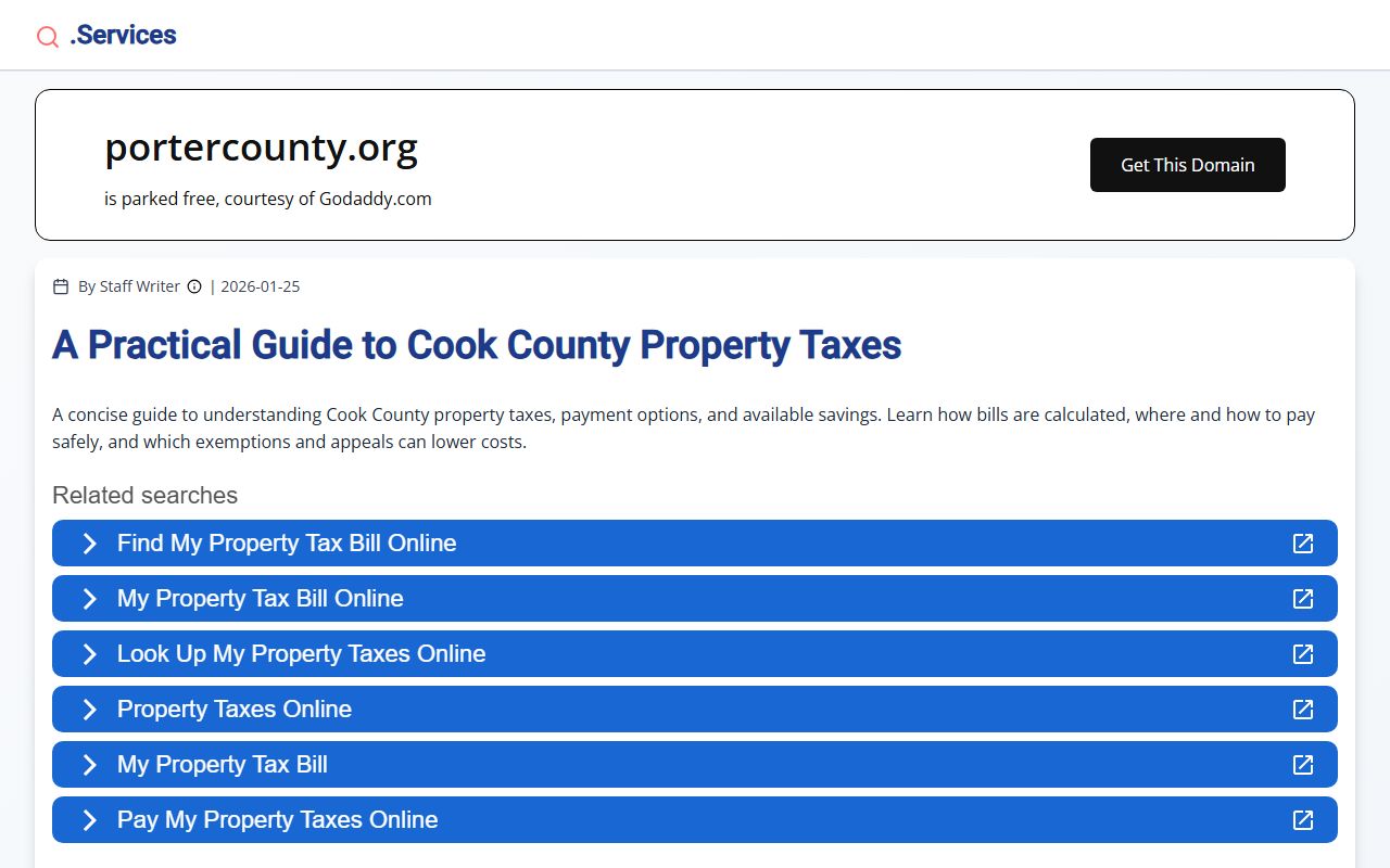 Porter County website resource page for Porter County death index