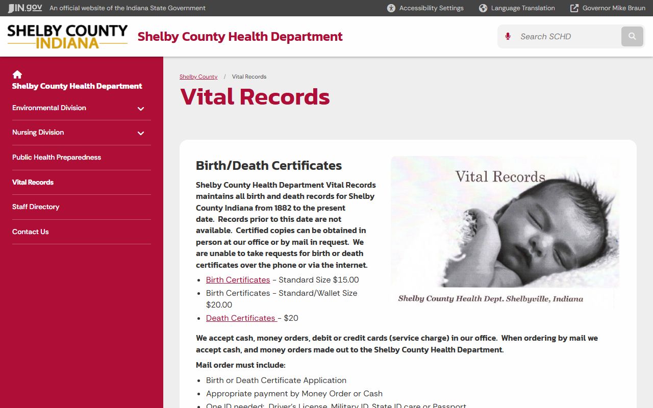 Shelby County Health Department resource page for Shelby County death index