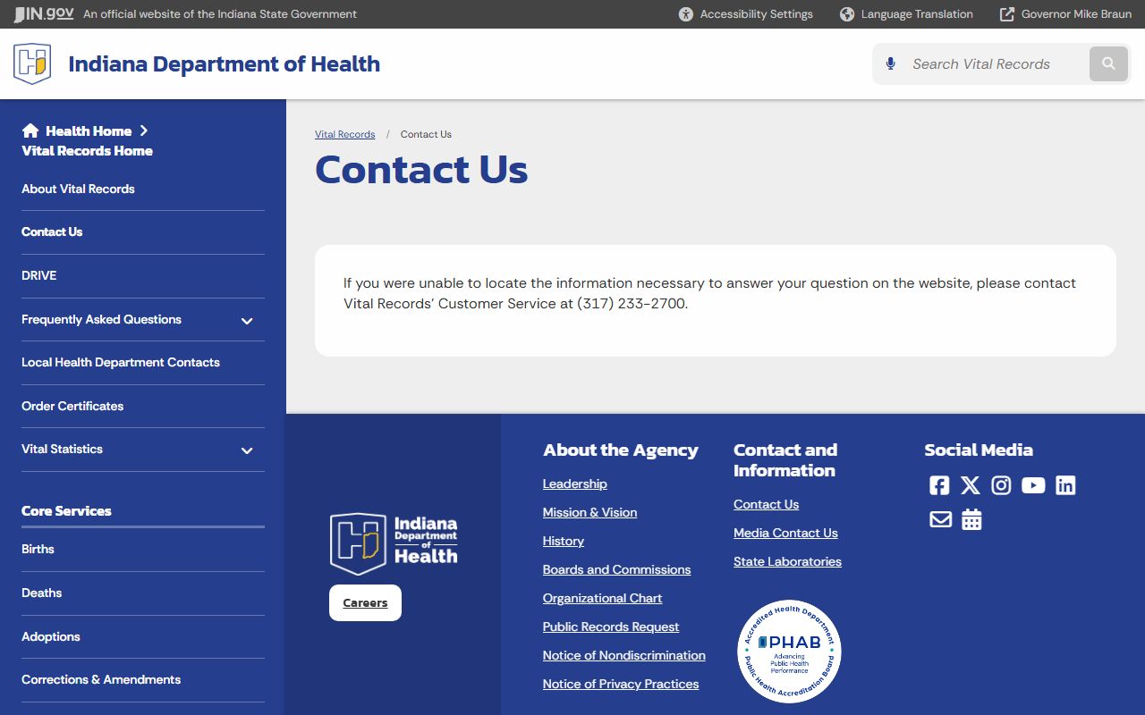 Indiana death index contact information for the Division of Vital Records